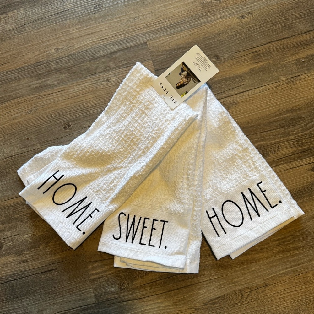 NWT set of 3 Rae Dunn white dish towels